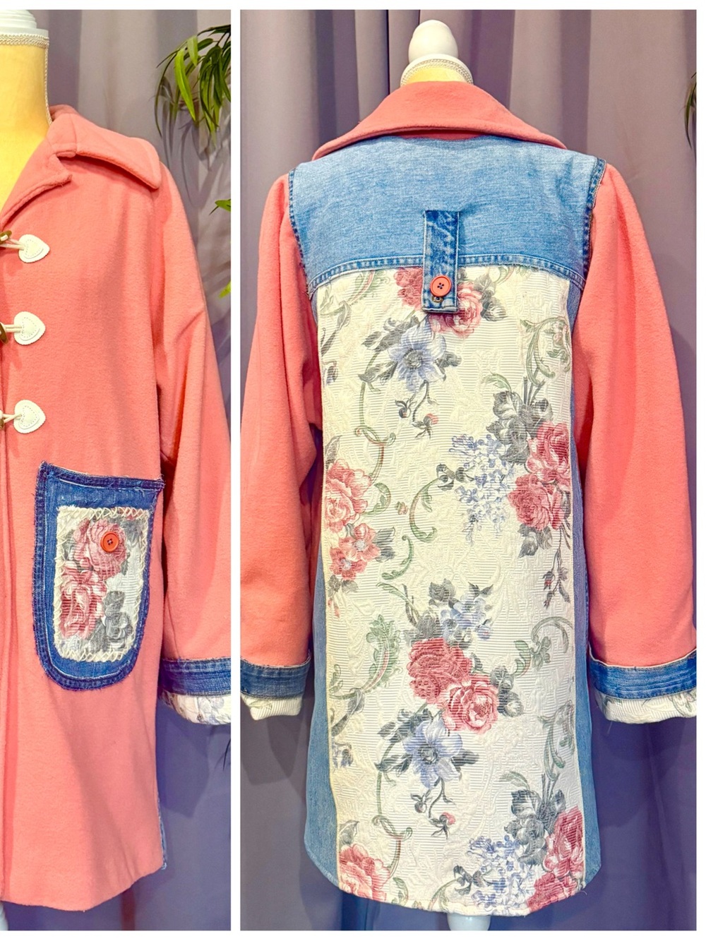 Upcycled vintage Sax Fifth Avenue wool coat reworked to be unique wearable art